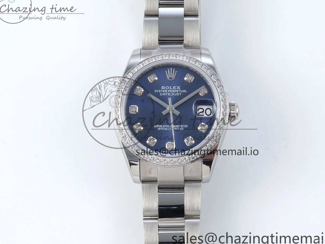MiroTime 0421 TravelReady DateJust 31 278384RBR ARF 1:1 Best Edition 904L Steel Blue Diamonds Dial Diamonds Bezel on SS Oyster Bracelet ETA 434
